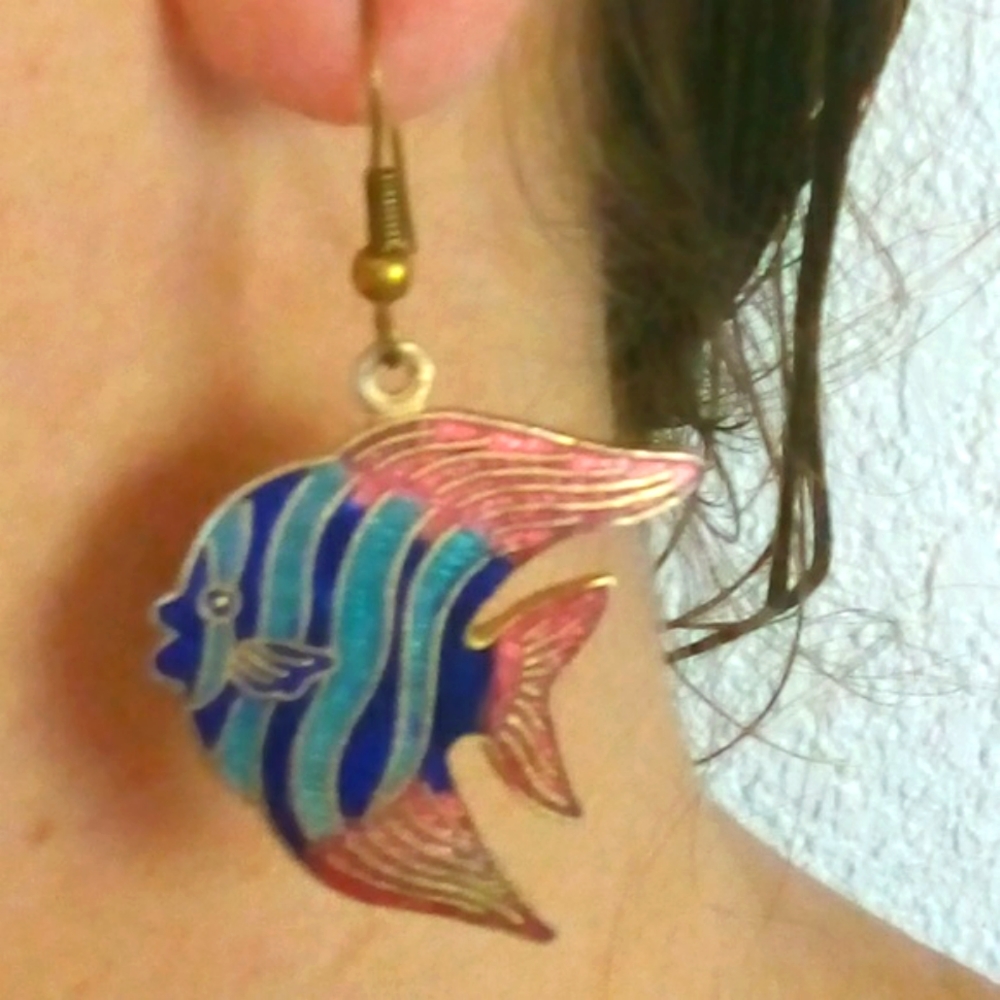 Vintage Fish Enamel Fishhook Earrings